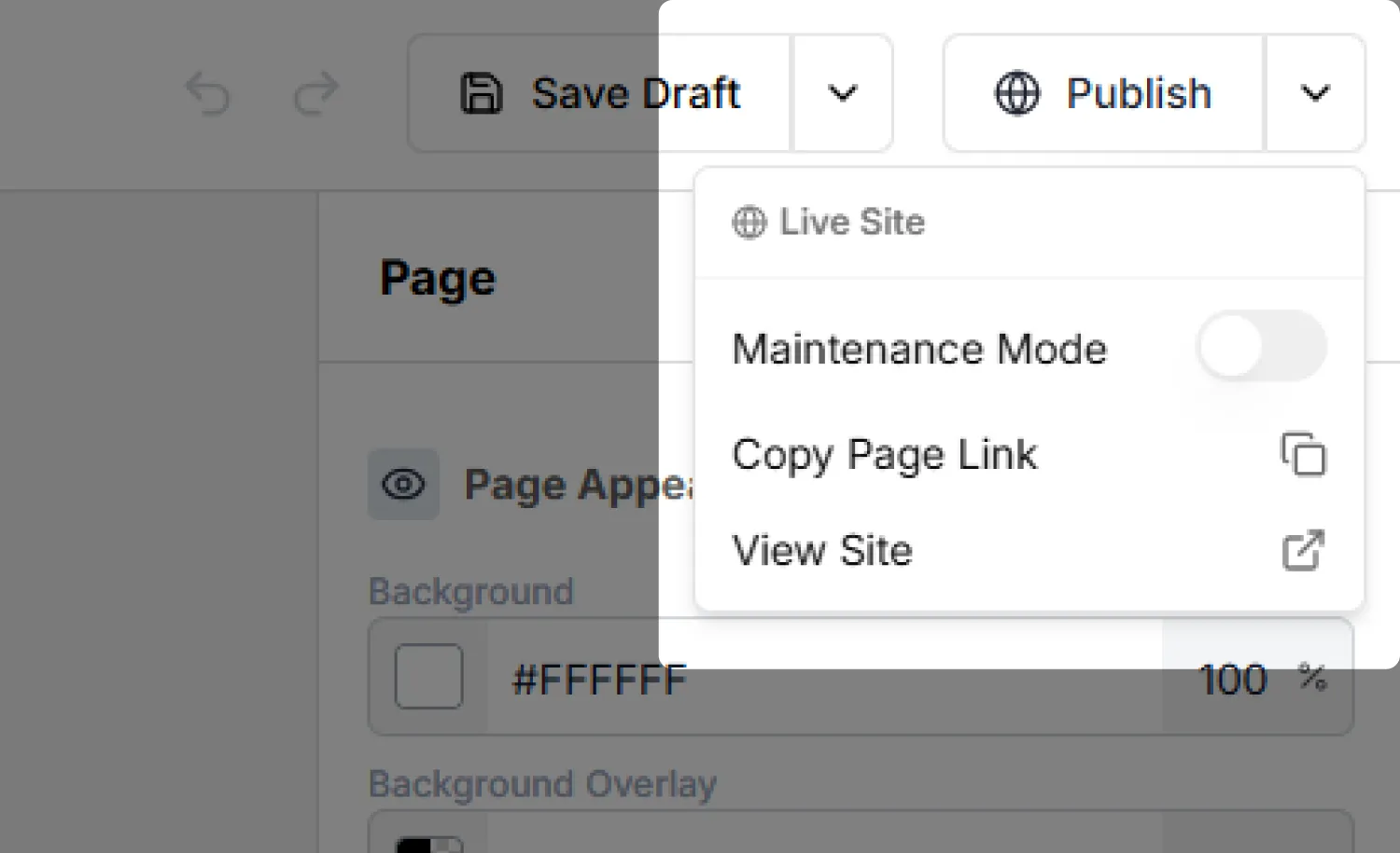 The Publish button and its dropdown