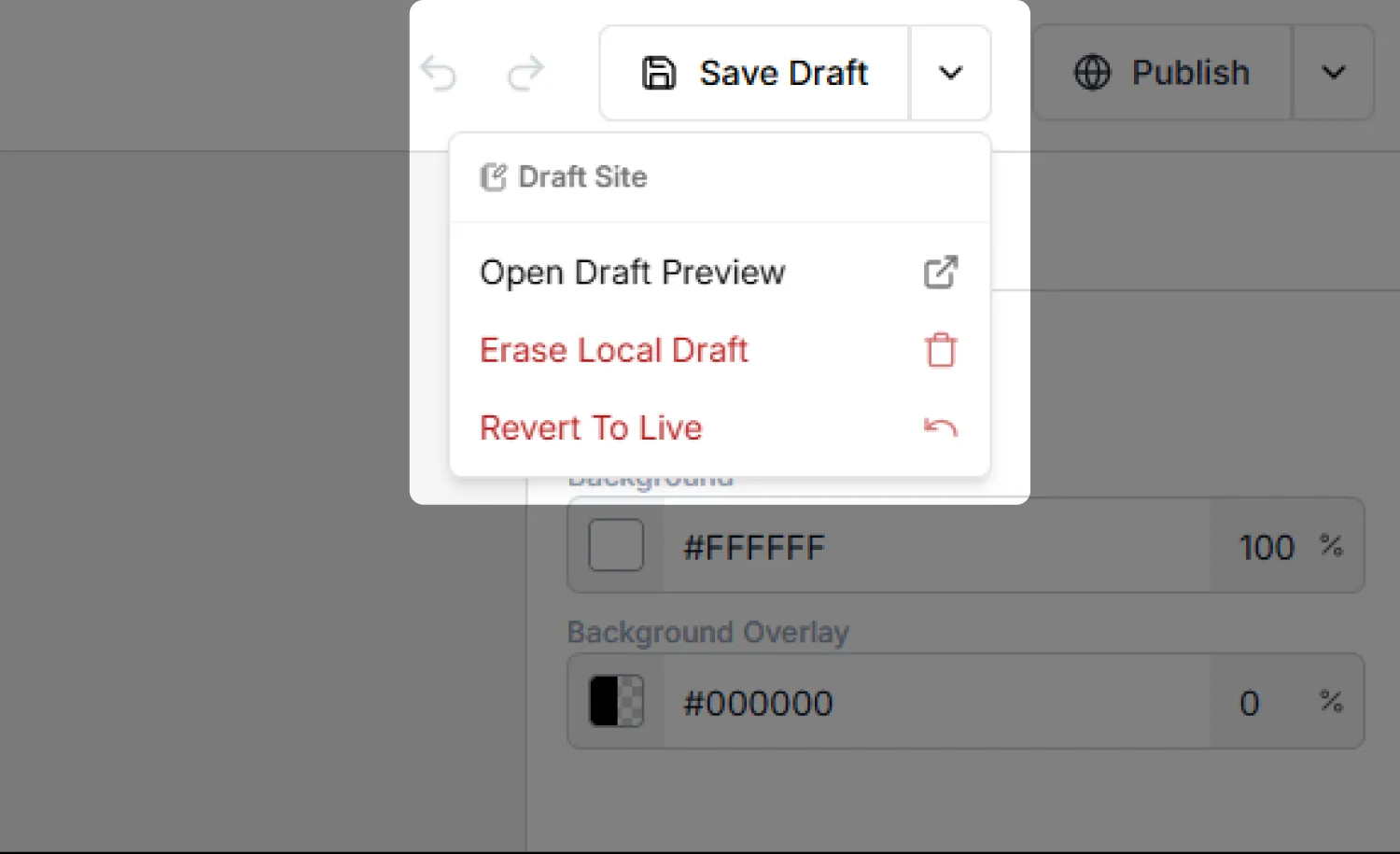 The Save Draft button and its dropdown